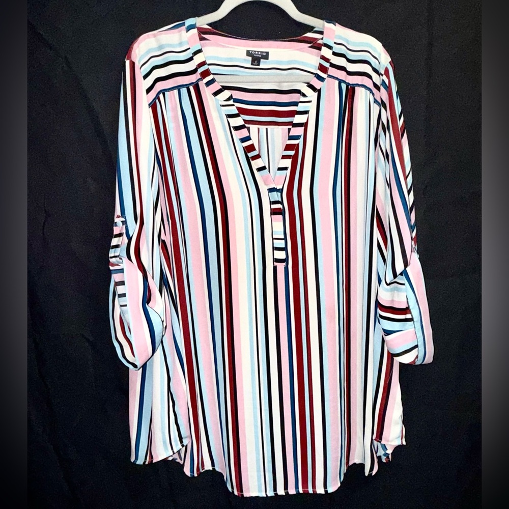 Striped V-Neck 3/4 Blouse